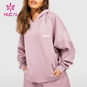 Hucai Biểu Tượng Tùy Chỉnh Phụ Nữ Màu Tím Thể Thao Lông Cừu Đồ Họa Thêm Baggy Hoodie Tập Thể Dục Thể Thao Phòng Tập Thể Dục Quá Khổ Hoodies Cho Womens