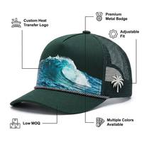 Gorra Trucker Personalizada con Estampado de Olas del Océano, Pin Metálico de Palmera, Decoración de Cuerda, Malla Trasera, Gorra de Béisbol de Verano para Surfistas
