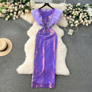 Abito elegante di alta qualità per le donne manica volanti con paillettes di pizzo <span class=keywords><strong>da</strong></span> donna abiti <span class=keywords><strong>da</strong></span> <span class=keywords><strong>sera</strong></span> <span class=keywords><strong>vestiti</strong></span> <span class=keywords><strong>da</strong></span> donna - Product Image 1