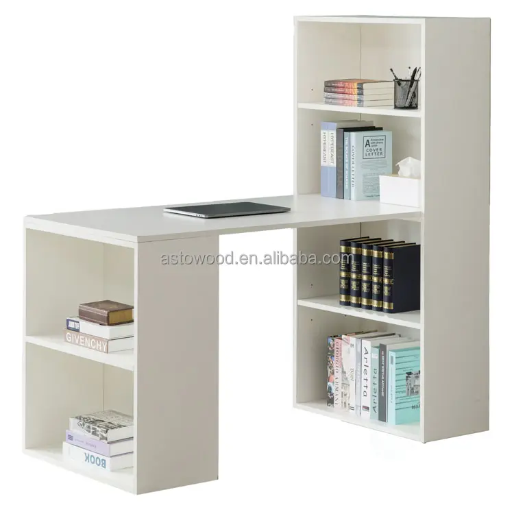白い色のホームオフィスのための本棚が付いている木製メラミン学生コンピュータワークステーションテーブル安い