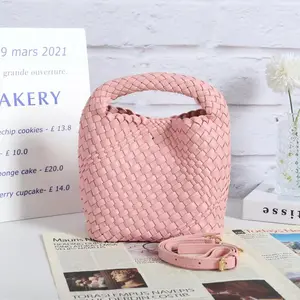 Customize Add logo PU hand-knitted Beach Tote Bag Hand Make bag PU Woven Bag