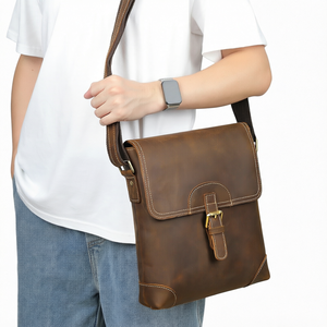 Vintage Genuine Leather <b>Men</b> Messenger <b>Bag</b> Crazy Horse <b>Crossbody</b> Satchel Shoulder <b>Bag</b> for Business Travel - Product Image 1