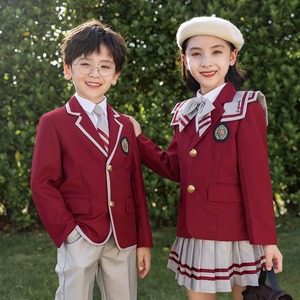Uniforme scolaire marron d'hiver vestes d'école de marque rouge bon marché blazer d'uniforme scolaire avec passepoil blanc - Product Image 3