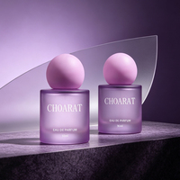 Nouvelle conception, flacon de parfum en verre de luxe personnalisé, rond, coloré, violet, 30 ml, 50 ml, 100 ml, avec vaporisateur à pompe