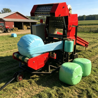 Enrouleuse de balles de paille jaunes pour ensilage, machine d'emballage automatique de fourrage rond