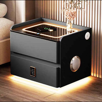 Mesa de Centro Moderna con Luz LED, Carga Inalámbrica, Cajón Refrigerador, Mueble Inteligente para el Hogar, Refrigerador de Noche