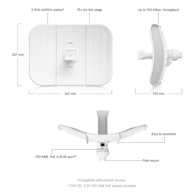 Brand New UBNT LBE-M5-23 Outdoor Long Distance Dual-Band 2.4G/5G Wireless Bridge with WEP Encryption 600Mbps 23dBi Gain
