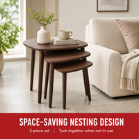 Set Meja Kopi Bersarang 3 Buah - Meja Aksen Segitiga Bundar Modern dari MDF Walnut dengan Kaki Kayu untuk Dekorasi Ruang Tamu