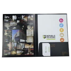 Carpeta de archivos de papel <span class=keywords><strong>A4</strong></span> de presentación de papel de tarjeta negra de impresión personalizada de doble cara con ranura para tarjeta de visita - Product Image 1