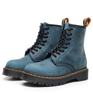 Bottes de travail montantes pour femmes, bottines bleues pour hommes et femmes, chaussures en cuir véritable, chaussures de moto à bout rond - Product Image 6