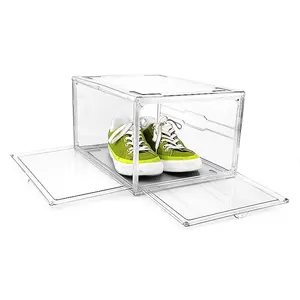 Doorzichtige Dubbele Voor/Aan De Zijkant Opvouwbare Deuren Magnetische Stapelbare Schoen Cosmetische Doos En Kofferbak Opbergen Sneaker Organizer Transparant Huisdier