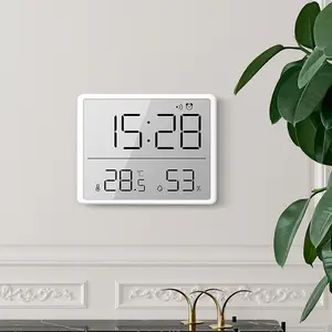 Jam Alarm Digital kulkas meja, Jam Alarm Digital LCD magnetik tampilan kelembaban tanggal layar besar dipasang di dinding kulkas meja multifungsi
