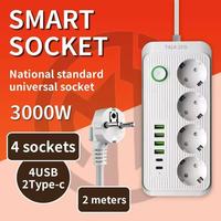 Multiprise ignifuge EU Schuko avec ports USB et Type-C, sécurité enfant, pour la maison européenne