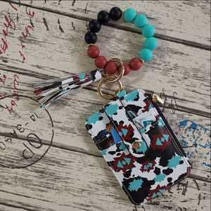 2026 Llavero de piel sintética con cuentas de silicona, tarjetero de identificación y crédito, monedero para mujer con pulsera tipo brazalete - Product Image 4