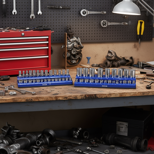 Ensemble d'organisateurs de douilles magnétiques Vevor, 3 pièces, plateaux bleus, métriques, entraînement hexagonal 1/4 pouce, chromé, qualité industrielle - Product Image 2