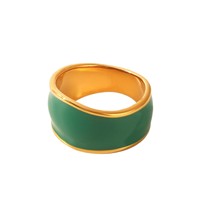 18K Vergoldeter Edelstahl Vintage Breiter Grüner Emaille-Wellenring für Damen Neuerscheinung Modischer Vielseitiger Nischen-Trendschmuck