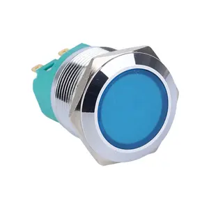 12V Led Light Illuminated 22mm 1NO1NC Flat Round Head 5Pin Momentary Reset 5A 25OV Waterproof Push Button Switch
