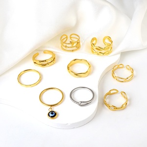 Cincin Chunky geometris berlapis emas 18k wanita, perhiasan Aksesori tangan baja tahan karat modis grosir