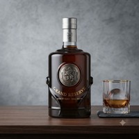 Botol Kaca Oval 650ml Berukir dengan Dasar Tebal dan Gabus untuk Minuman Keras Whiskey Baijiu Rum Brandy