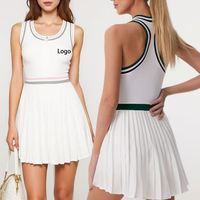 Robe d'été sans manches pour femme avec logo personnalisé, fermeture éclair 1/4, blocs de couleur de luxe, plissée, pour le pickleball et le tennis en extérieur
