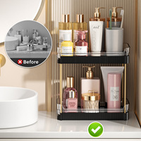 Nouvelle Boîte de Rangement Cosmétique Portable de Bureau Double Couche en Plastique Luxe Léger pour Coiffeuse Rouge à Lèvres et Fards à Paupières