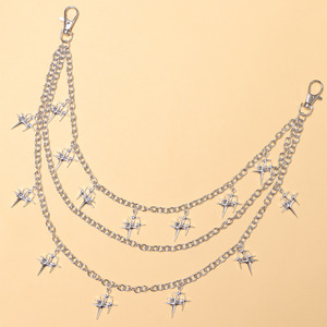 Chaîne de pantalon tendance étoile scintillante, chaîne de taille multicouche en métal, chaîne de corps décontractée à la mode, argent tibétain - Product Image 3