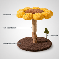 Griffoir en bois pour chat en gros avec perchoir en peluche tournesol, colonne en corde de sisal naturel, base ronde antidérapante, emballage carton, design minimaliste