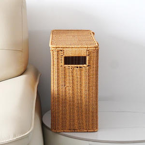 Boîte de rangement étroite et haute à couvercle, aspect rotin, organisateur d'espace pour magazines, coin de canapé, rangement latéral - Product Image 4