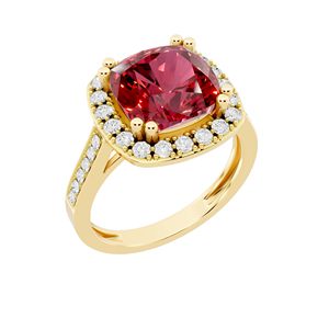 SGARIT custom Women's 14K Yellow <b>Gold</b> Ruby <b>Cocktail</b> <b>Ring</b> Pave Setting Cushion Cut Diamond Halo Luxury Engagement Style Jewelry - Product Image 1