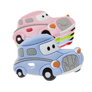 गर्म बिक्री खाद्य ग्रेड कार्टून बच्चे चबाने Teethers खिलौना सिलिकॉन के साथ क्लासिक कार आकार Teether शांत श्रृंखला