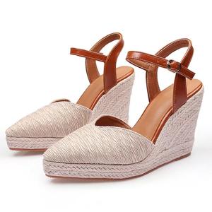 Nouvelle mode femmes été sandales à semelles compensées 3.93 pouces bout fermé avec bride à la cheville PU supérieur et PU semelle intérieure plate-forme <span class=keywords><strong>Espadrilles</strong></span> - Product Image 3