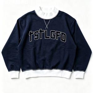Cut And Sew Contrast Mock Neck Sweatshirt <b>women</b> <b>Navy</b> White Dtg Print Boxy Pullover Wholesale Bulk - Product Image 2