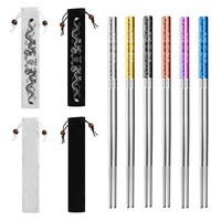 Baguettes Dragon en Métal Réutilisables, Conçues en Corée, Style Japonais, Acier Inoxydable 304, Antidérapantes, Lavables au Lave-Vaisselle, Gravées au Laser