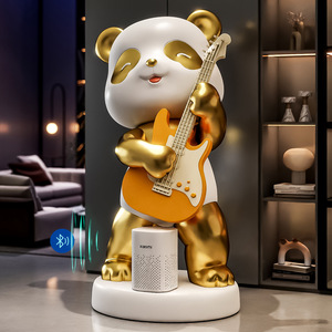 Ours guitariste, grand ornement de bureau |   Haut-parleur intelligent Bluetooth AI |   Peint à la main, Premium, Nouvel An chinois, Graduation - Product Image 1