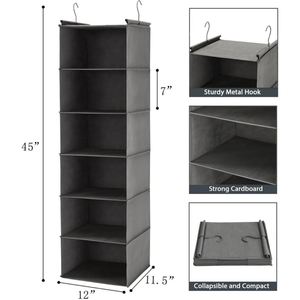 6 Tier Non-Woven Hanging Closet Organizer with 2 Metal <b>Hooks</b> Weekly Kids Clothes Storage <b>Shelf</b> with Day Labels for Wardrobe - Product Image 2