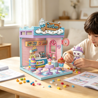 Kit de montage de mini-chambre DIY, micro-scène miniature avec figurines de chat, autocollants décoratifs, jouet éducatif de construction artisanale, cadeau