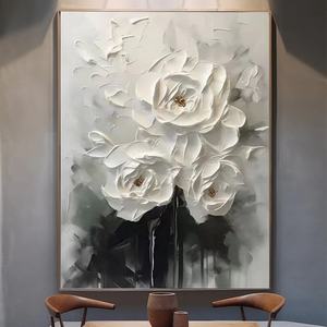Grande Peinture Murale Moderne en Plâtre Texturé à Fleurs Blanches, Décoration Créative Personnalisée, Cadeau d'Art pour l'Aménagement Intérieur - Product Image 3