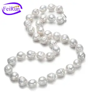 FEIRUN 10mm goede kwaliteit gerimpelde baroqureal groothandel zoetwater parel ketting 925 sterling zilveren sieraden voor vrouwen ketting