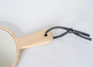 Woden Xử Lý Vòng Hình Dạng Gương Với Da Chuỗi Tường Treo Trang Trí Nội Thất Gương - Product Image 4