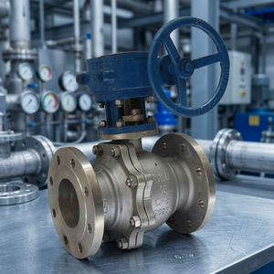 วาล์วบอลสแตนเลสแบบเฟืองตัวหนอน พร้อมซีล PTFE สำหรับน้ำ  สามารถปรับแต่งได้ตามความต้องการ (OEM) ขนาดพอร์ต 4 นิ้ว DN300 อุณหภูมิปกติ - Product Image 3