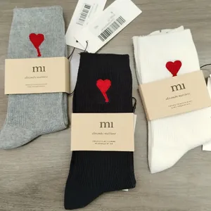Dropshipping Products 2026 | Luxury Peach Heart Double Needle Embroidered <b>Socks</b>, <b>Black</b> White Gray Mid-High Tube Breathable - Product Image 1