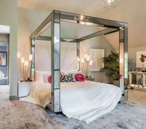 Tienda de campaña de lujo con espejo completo, cabecera alta con espejo, <span class=keywords><strong>muebles</strong></span> de dormitorio asequibles, cama King Queen completa - Product Image 3