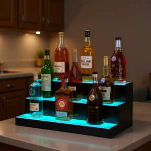 Étagère à bouteilles d'alcool éclairée par LED à 3 niveaux de 24 pouces avec commande par application pour le rangement au bar, design moderne, support métallique autoportant - Product Image 2