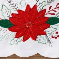 Ensemble de chemins de table ronds en feutre brodé, certifié OEKO-TEX, lavable, avec applique de poinsettia blanche de Noël OWENIE