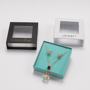 Custom Logo Square Drawer <b>Box</b> with PVC Window and Satin Lining for <b>Earrings</b> Rings Necklaces - Product Image 5