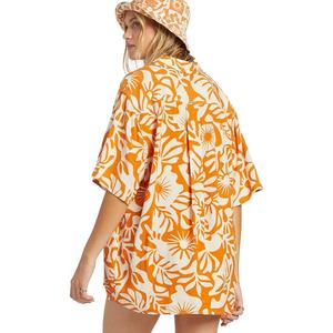 ملابس علوية صيفية مخصصة أزهار استوائية مطبوعة رايون بأكمام قصيرة مقاس كبير للنساء قميص بأزرار فستان للعطلات - Product Image 4