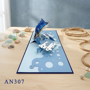 Carte pop-up 3D personnalisable en papier fait main, motif poisson-sabre vietnamien, tendance actuelle - Fabriquée à Hanoï, personnalisable pour Thanksgiving - Product Image 2