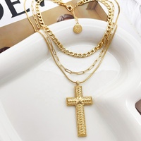 2026 tendance nouveau Desgin bijoux en gros personnalisé grande croix collier mode multicouche 18k plaqué or pendentif collier pour les femmes