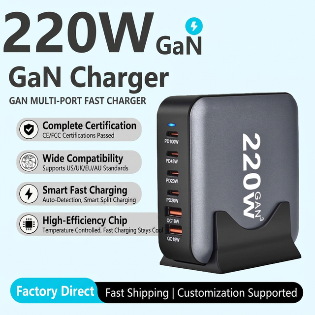 Multiport Desktop GaN Charger Dock Station Fast Charging 18W PD100W Multi-Protection Safety for Universal