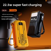 Batterie externe portable haute capacité 50000 mAh, charge super rapide 22,5 W, avec 4 câbles et corde de suspension, lampes de camping